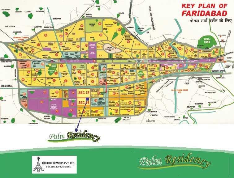 Location Map of palm residency faridabad